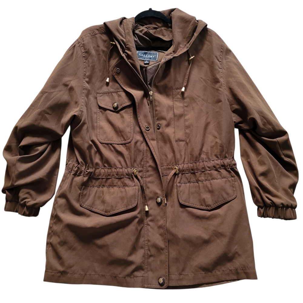 Gallery Winter Cold Weather Mid-Length Zip Up Medium Olive Brown Coat Jacket